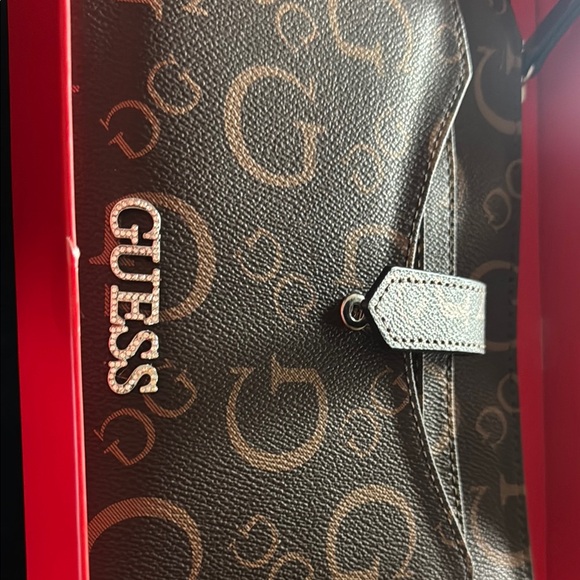 GUESS Logo Wristlet in Brown and Silver - Picture 2 of 4